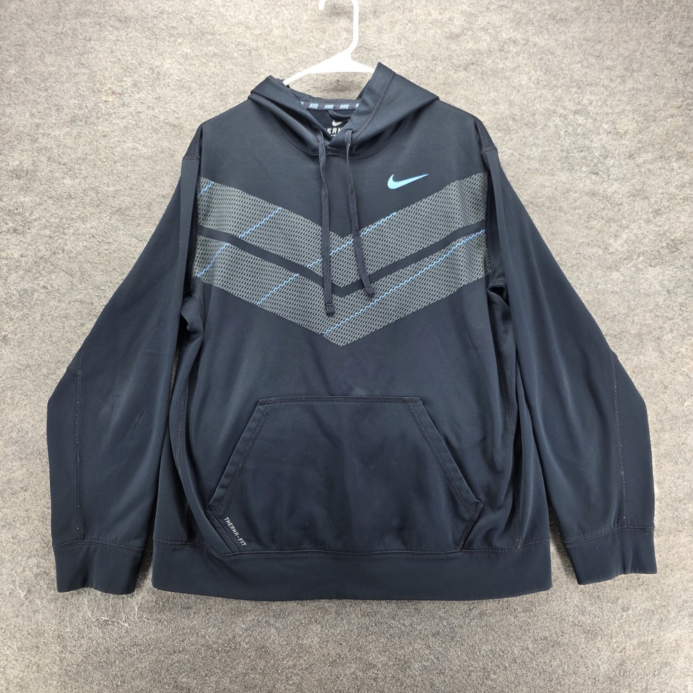Nike Hoodie Mens L Black Therma-Fit Pullover Hooded Fleece Graphic Pockets